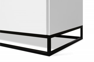Buffet WHITY 2 blanc mat 180cm 2 portes/3 tiroirs Plateau en bois de chêne clair avec pieds noir métal